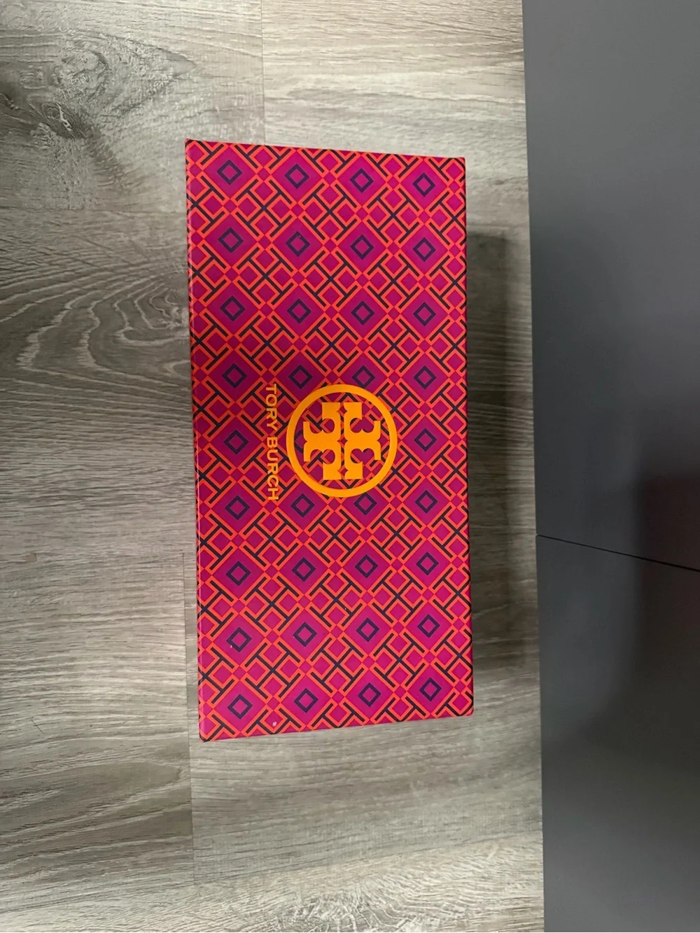 Tory Burch Pink and Black Reva Cap-Toe Leather Flats